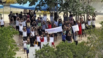 Refugees at the Nauru detention centre protesting last month (image from smh.com.au)