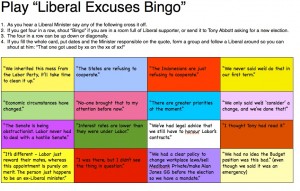 Liberal excuses bingo