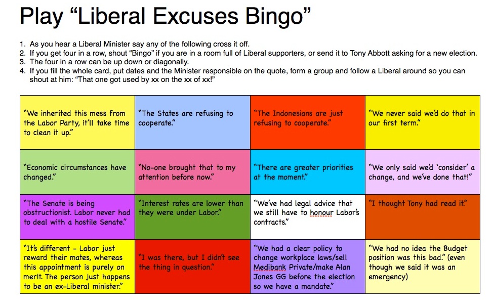 excuses bingo
