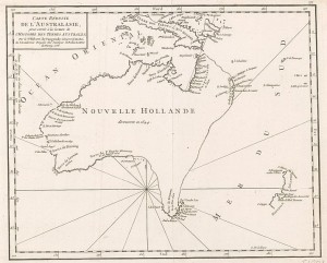 Map of Nouvelle Hollande by French mapmaker Robert de Vaugondy published by de Brosses in 175