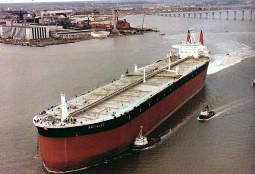 This supertanker was built for Shell Oil in 1976. The condition of the international oil market did not improve between 1977 and 1980 and the number of voyages undertaken by the Batillus was considerably reduced to just 4 trips round the year; which were further reduced to 1 or 2 trips by 1982.