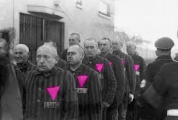 Prisoners marked as homosexual by the pink triangle at Sachsenhausen concentration camp.